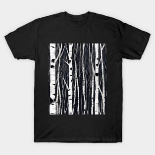 black and white dark birch forest, minimalistic vector design T-Shirt